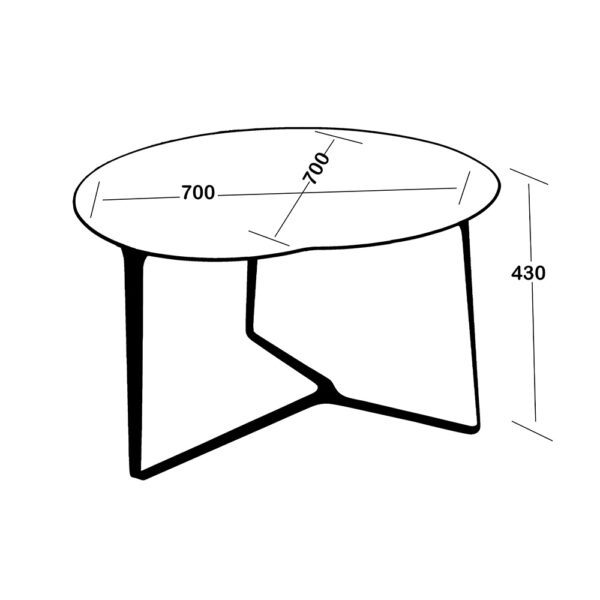 Dimensions sketch of the Apple coffee table by Greyge, showcasing the precise measurements for a perfect fit in modern spaces