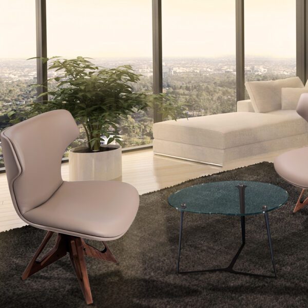 La poltrona in pelle Aurora e Apple Crystal con un design audace e moderno, che offre comfort ed eleganza per interni contemporanei.