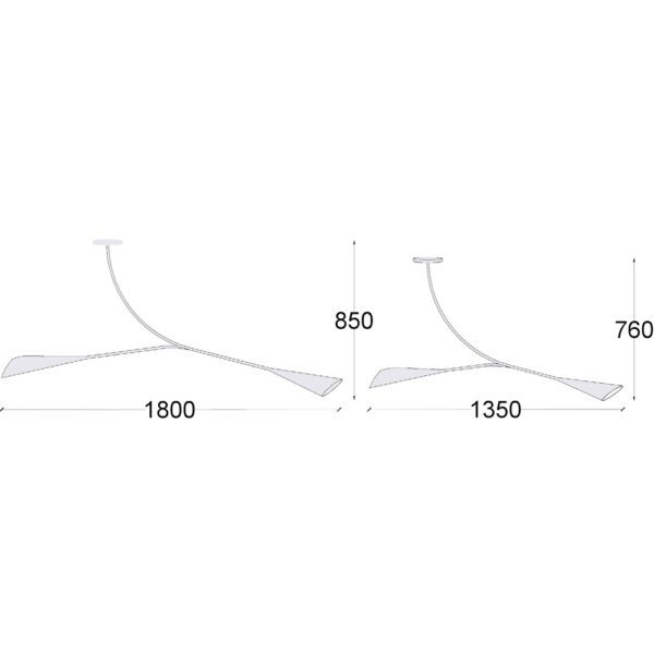 Disegno tecnico che mostra le misure di due lampade a soffitto Calla, fornendo dettagli precisi per l’installazione.