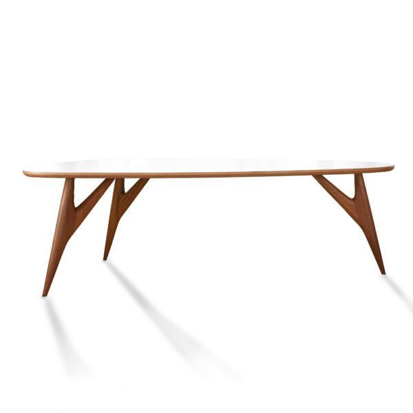 Vista laterale del Tavolo Ted One Bianco, che evidenzia il suo design minimalista e la superficie bianca impeccabile, perfetta per interni moderni.