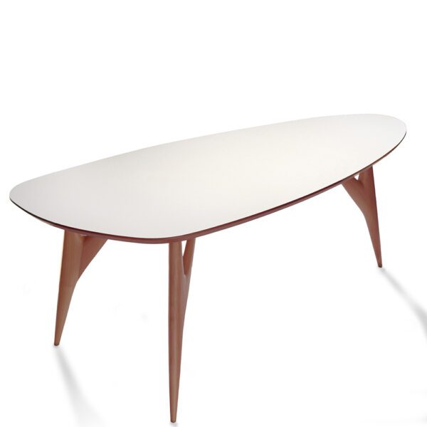Ted One Weißer Tisch mit glatter weißer Oberfläche und minimalistischem Design, der jedem modernen Raum Eleganz und Modernität verleiht.