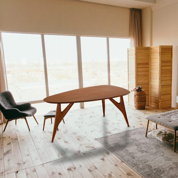 Table Tedo en acajou avec un design moderne et épuré, mettant en valeur les tons profonds du bois d’acajou pour un look sophistiqué.