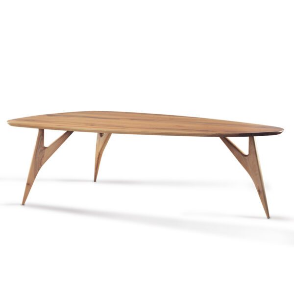 Vue angulaire de la table à manger Ted Masterpiece, mettant en valeur ses contours uniques et son esthétique moderne.