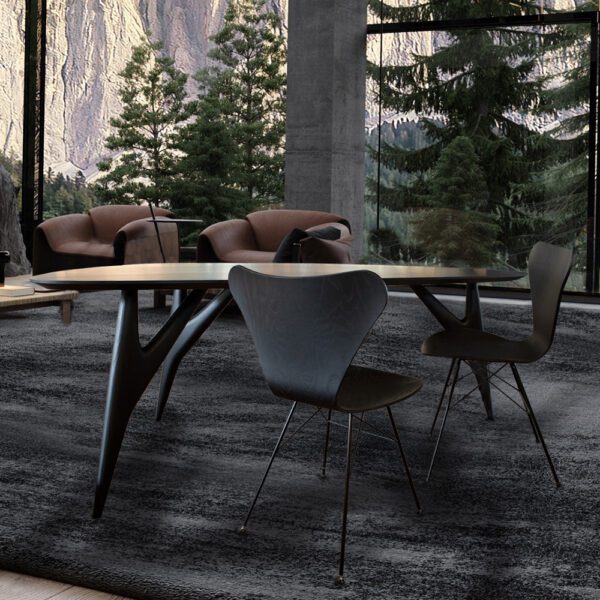 Tavolo da pranzo Ted Nero che mette in risalto un design elegante e moderno con finitura in legno scuro, ideale per interni sofisticati.