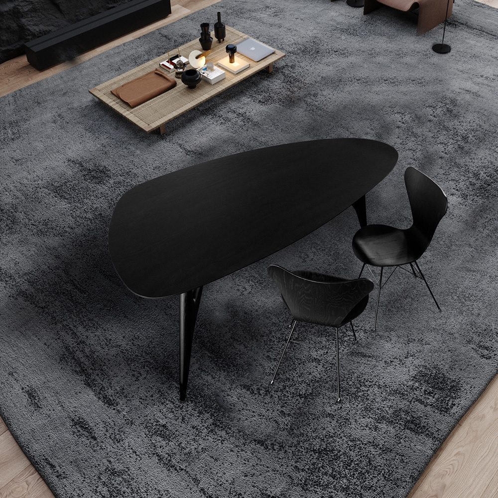 Vista elegante dall’alto del tavolo da pranzo Ted Nero con finitura nera, che mette in risalto un design moderno e raffinato.