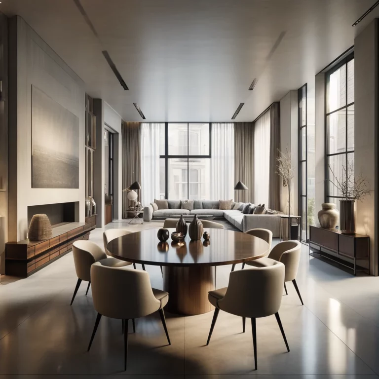 Elegant dining area featuring Greyge's minimalist dining table, designed for modern homes with clean lines and natural wood