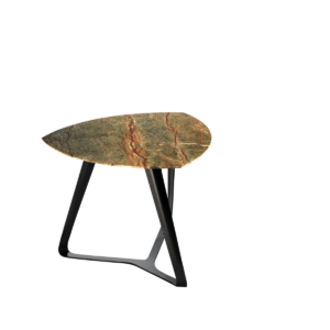 Tavolino da caffè Mo Marmo con piano in marmo Forest e gambe in acciaio nero.